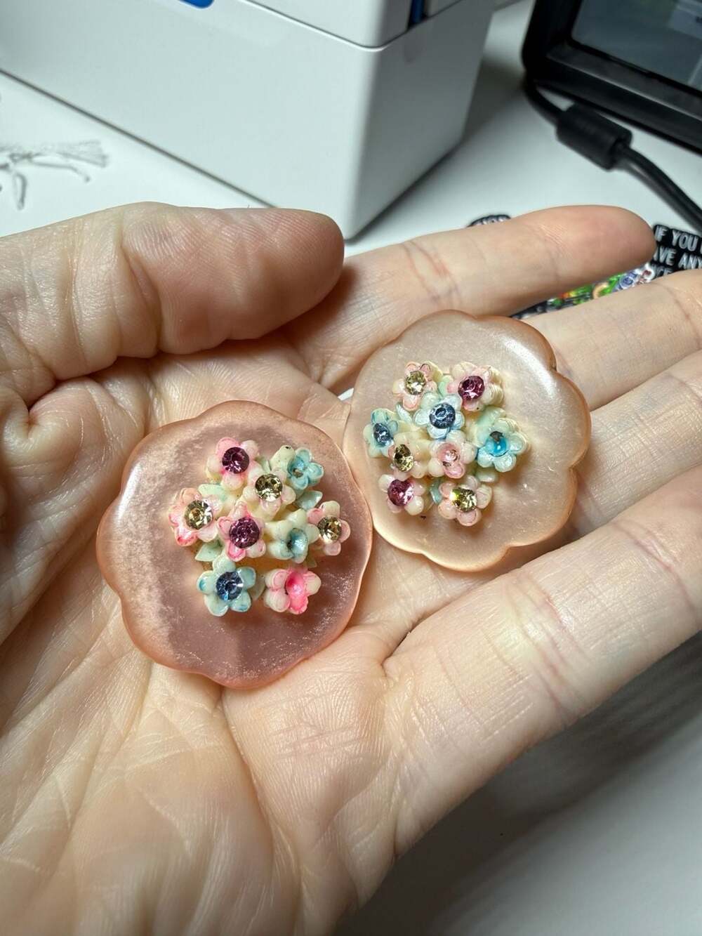 Vintage Floral Clip On Earrings Pink Rhinestone Pastel Flower Statement